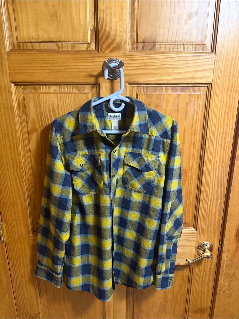 L.L. Bean Yellow and Navy Plaid Button-Up Shirt